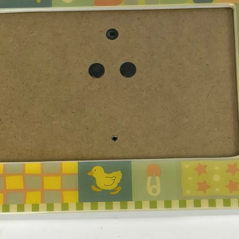VTG Baby Picture Frame Pastel Boy Girl Teddy Bear Duck Moon Stars Checker 8x6”